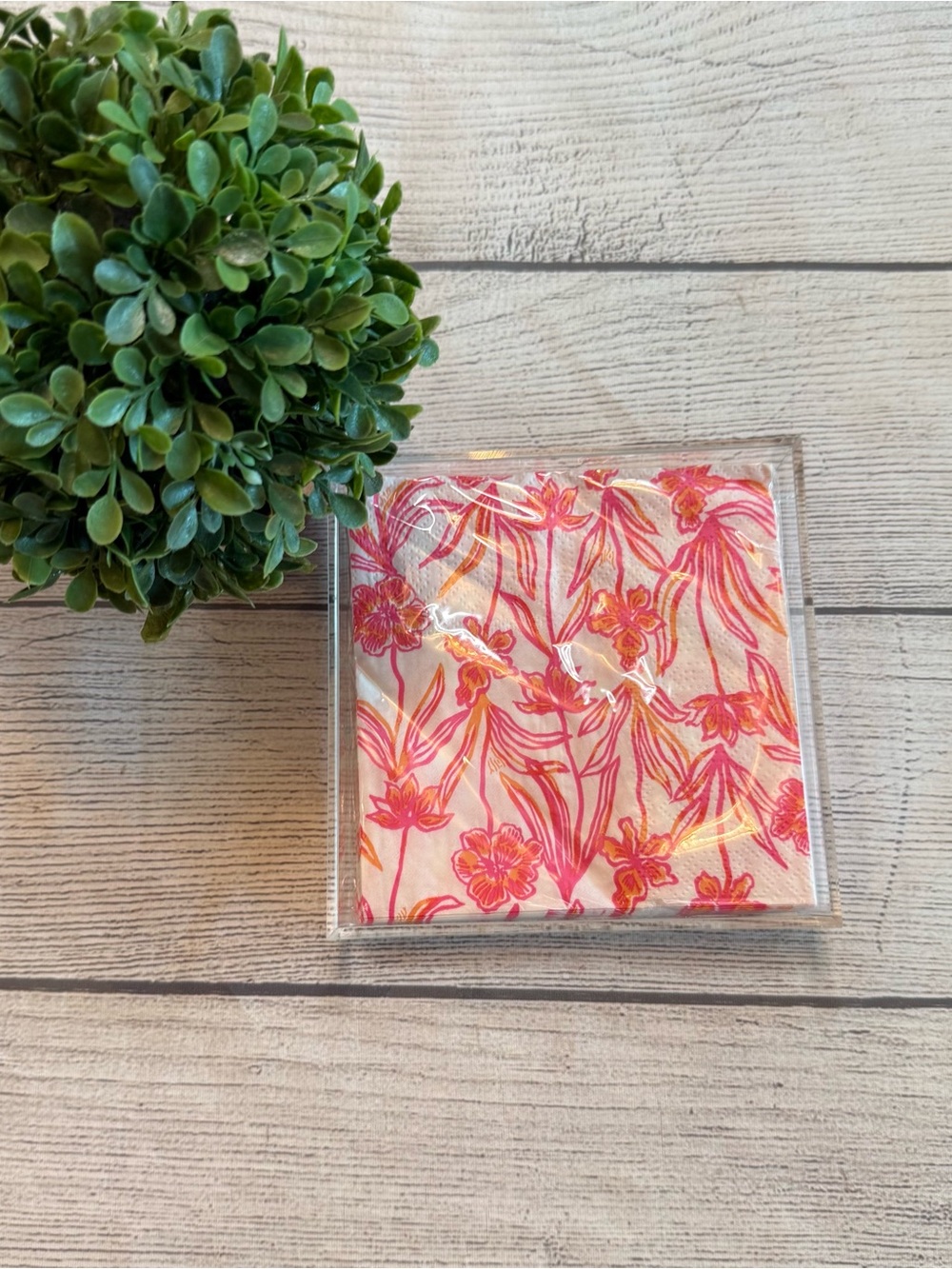 Lilly Pulitzer Pink and Orange Floral Cocktail Napkins & Holder